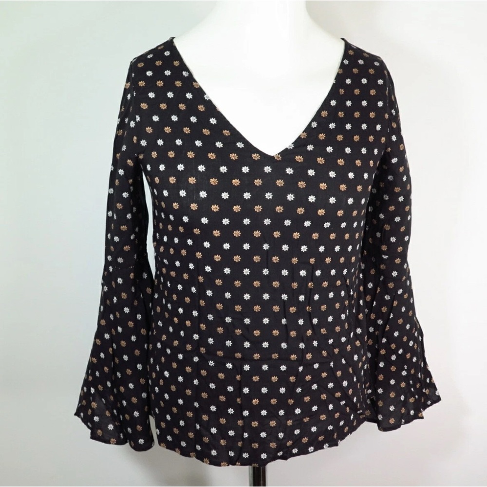 Express Black and White Floral Bell Sleeve Blouse